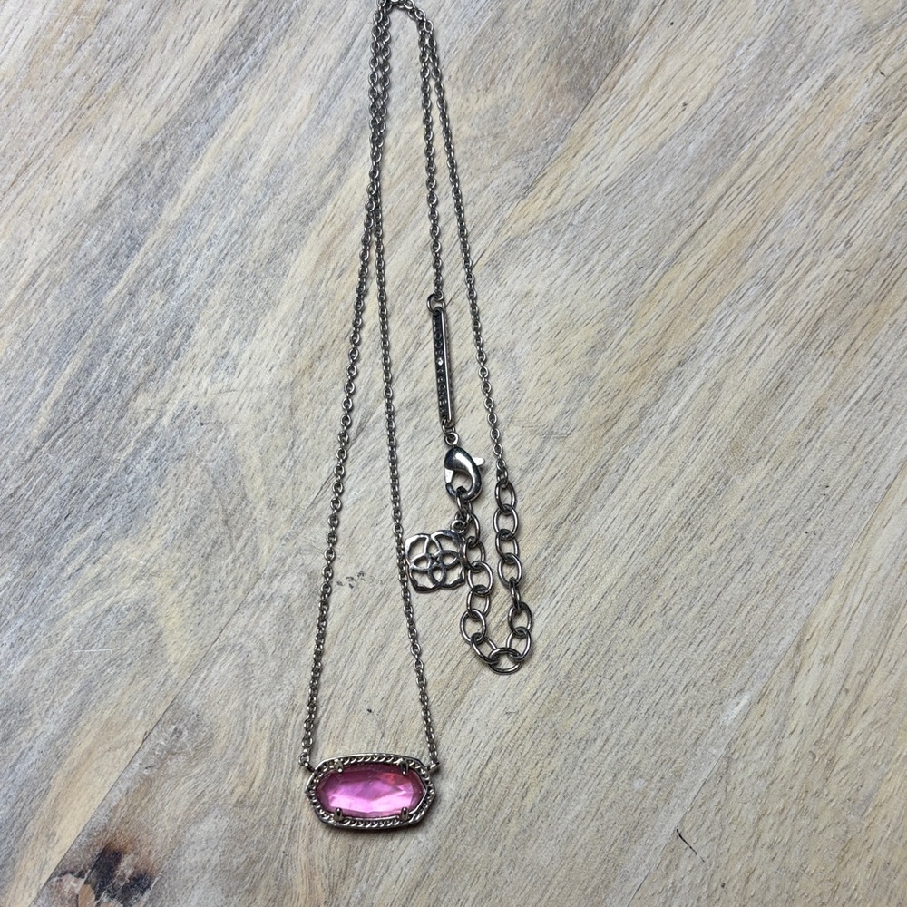 Kendra Scott Silver Necklace with Pink Pendant